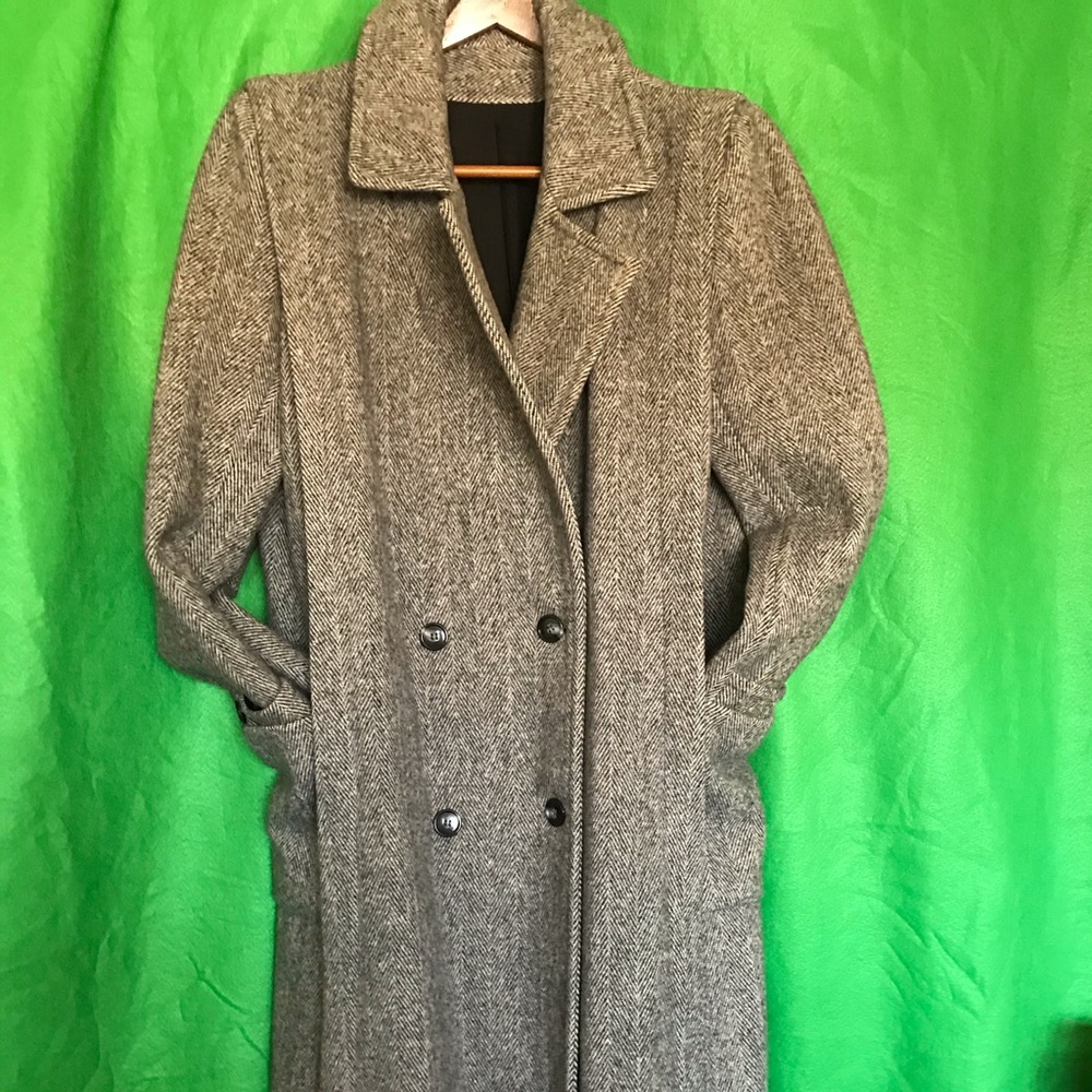 Noble Fashions Herringbone Mid-calf Wool Over Coat